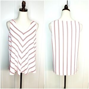 Cynthia Rowley Women's White Red Stripes Sleeveless V-neck Lined  Casual Top, M
